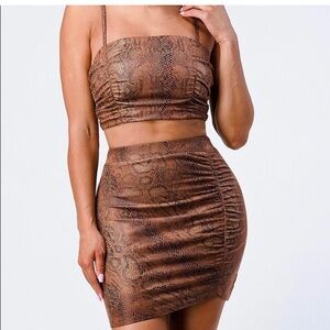 Brown Snake Print Cami & Skirt set